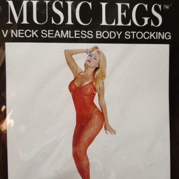 NWT Womens Red VNeck Body Stocking OS - Picture 2 of 3